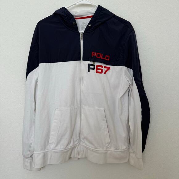 Ralph‎ Lauren Polo P67 Full Zip Performance Hoodie Jacket White Blue Red Large - Picture 1 of 6